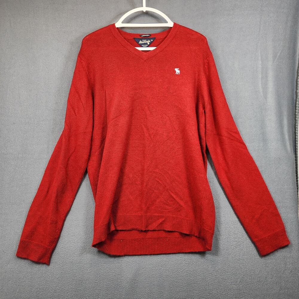 Vintage Abercrombie Mens Sweater XL Muscle Red Wool Blend Moose Logo Preppy